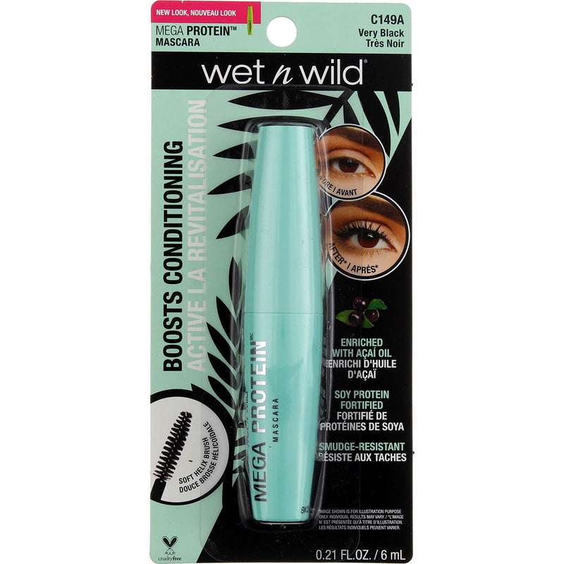 Wet n Wild MegaProtein Washable Mascara, Very Black C149A, 0.21 fl oz
