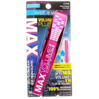 Wet n Wild Max Volume Plus Waterproof Mascara, Amp'd Black C141A, 0.27 fl oz