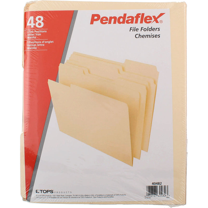 Pendaflex 3 Tab Positions File Folders, Manila, 48 Ct