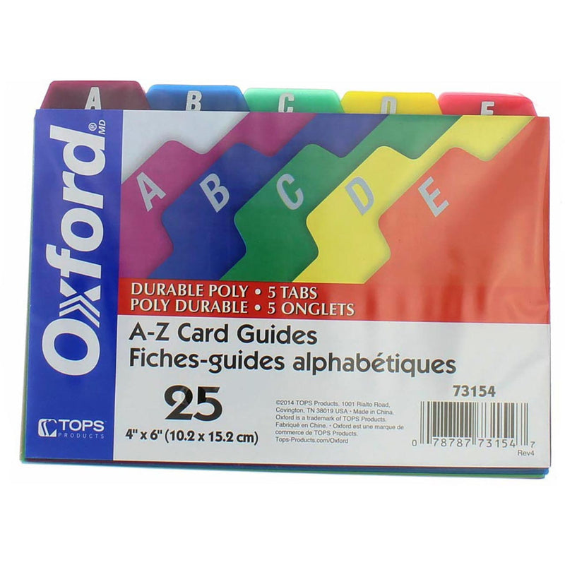 Oxford 73154 Card Guides, Alpha, 1/5 Tab, Polypropylene, 4 X 6, 25/Set