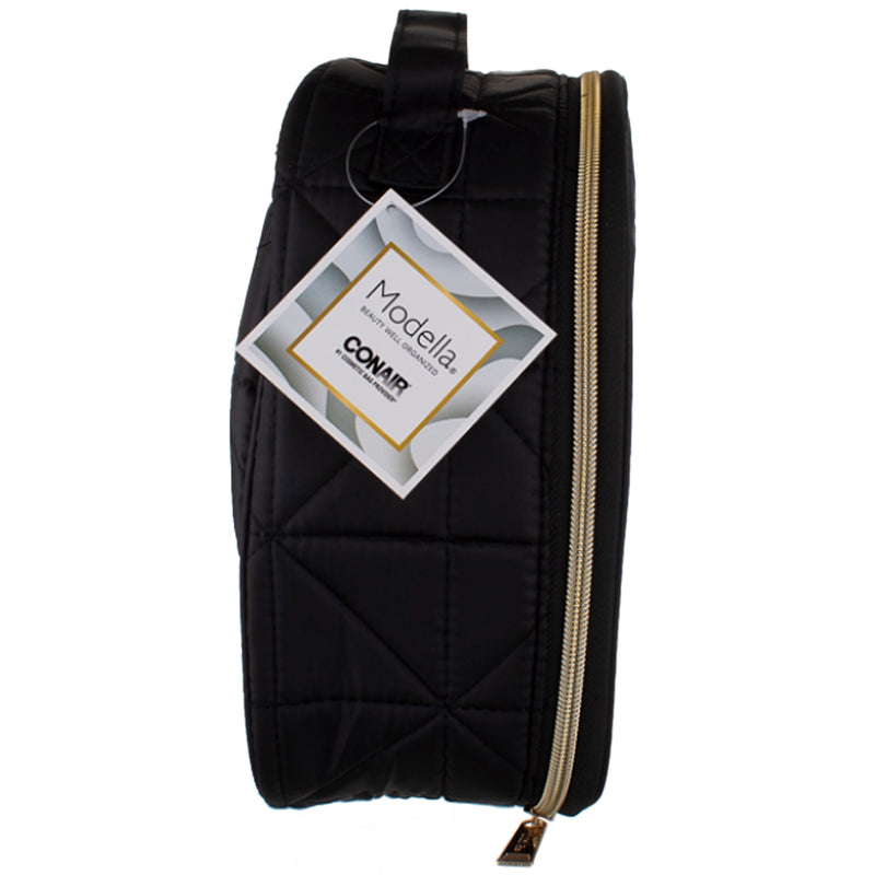 Conair Modella Quilted Round Train Case Cosmetic Bag, Black – Vitabox