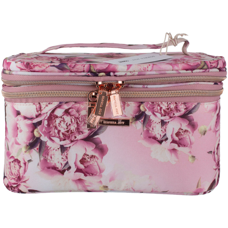 Conair Sophia Joy Train Case Cosmetic Bag, Pink Floral