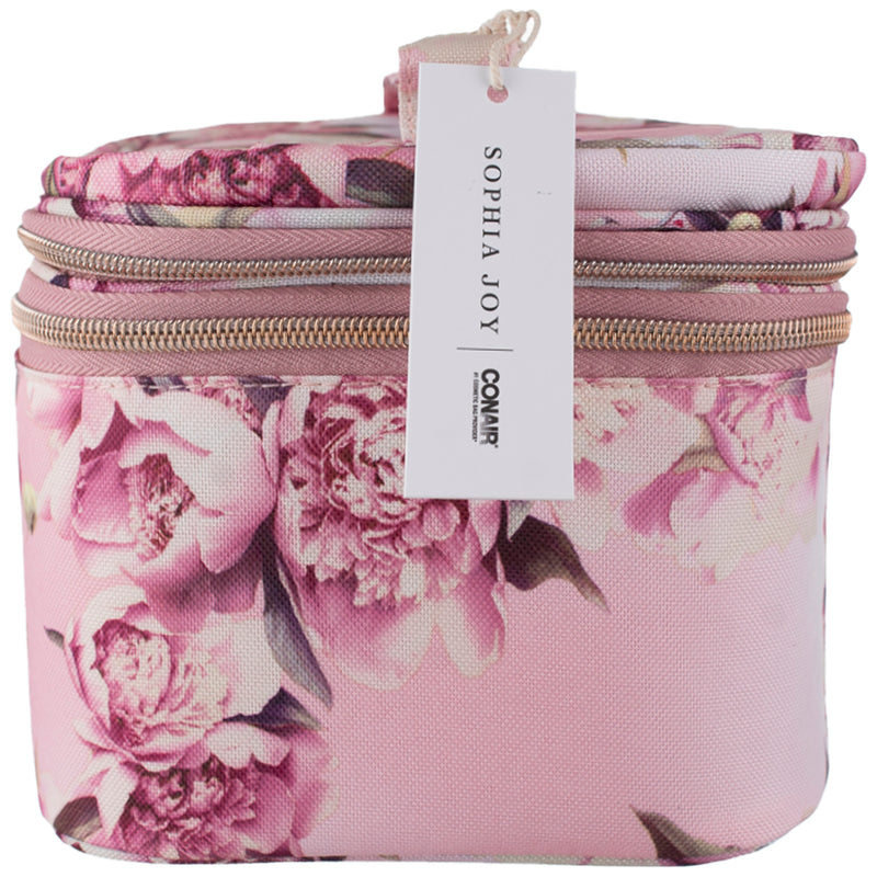 Conair Sophia Joy Train Case Cosmetic Bag, Pink Floral