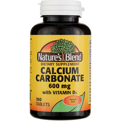 Nature's Blend Calcium Carbonate + Vitamin D3 Tablets, 600 mg, 100 Ct