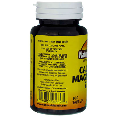 Nature's Blend Calcium Magnesium Zinc Tablets, 100 Ct