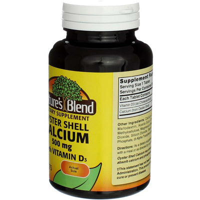 Nature's Blend Oyster Shell Calcium + Vitamin D3 Tablets, 500 mg, 200 Ct