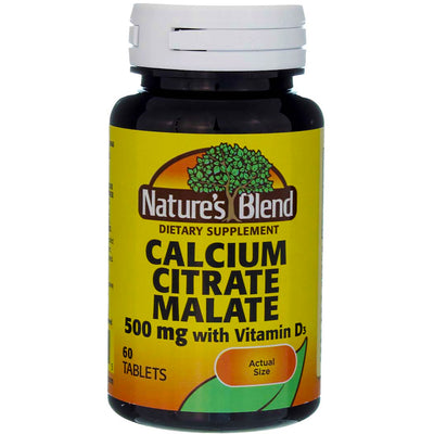 Nature's Blend Calcium Citrate Malate + Vitamin D3 Tablets, 500 mg, 60 Ct