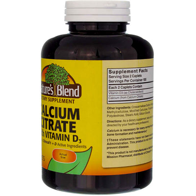 Nature's Blend Calcium Citrate + Vitamin D3 Caplets, 630 mg, 200 Ct