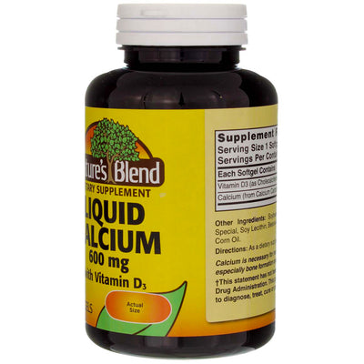 Nature's Blend Liquid Calcium + Vitamin D3 Soft Gels, 600 mg, 100 Ct