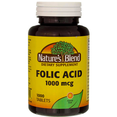 Nature's Blend Folic Acid Tablets, 1000 mcg, 1000 Ct