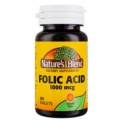 Nature's Blend Folic Acid Tablets, 1000 mcg, 100 Ct