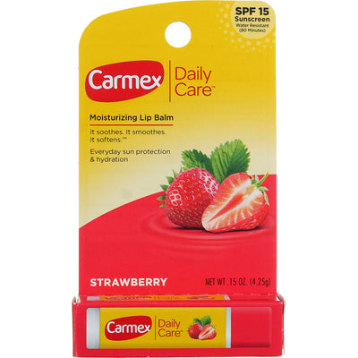 Carmex Daily Care Moisturizing Lip Balm Stick, Strawberry, SPF 15, 0.15 oz