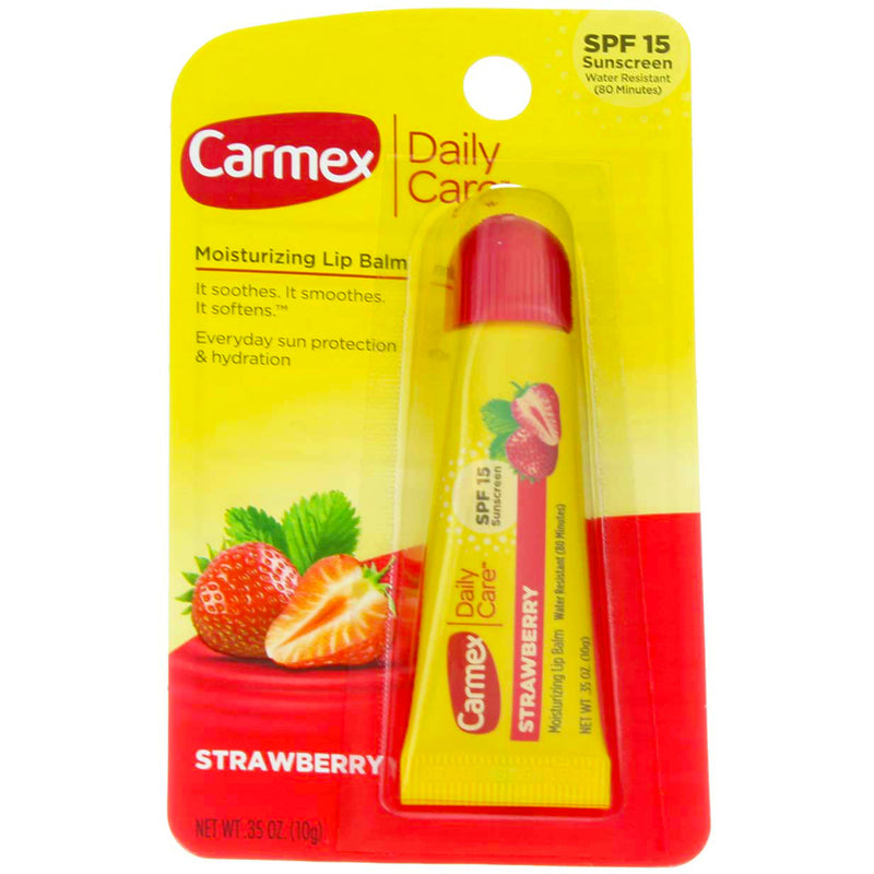 Carmex Daily Care Moisturizing Lip Balm Tube, Strawberry, SPF 15, 0.35 oz