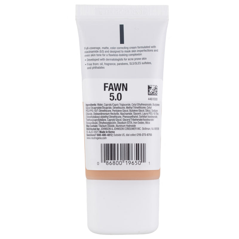 Neutrogena Clear Coverage Flawless Matte CC Cream, Fawn 5.0, 1 oz