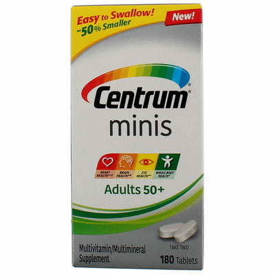 Centrum Minis Adult 50+, Men & Women, Multivitamin/Multimineral Supplement, 180 Tablets