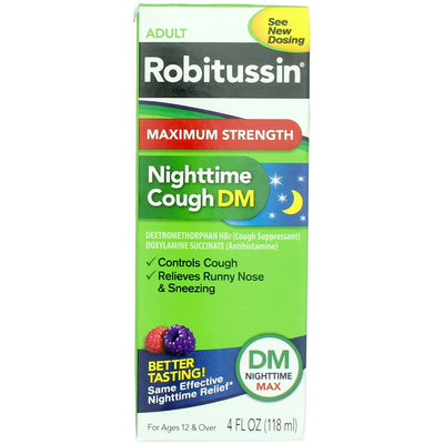 Robitussin Nighttime Cough Suppressant Liquid, Maximum Strength, Wildberry, 4 fl oz