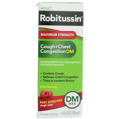 Robitussin Maximum Strength Cough & Chest Congestion DM Non-Drowsy Liquid Box, 4 Fluid Ounce
