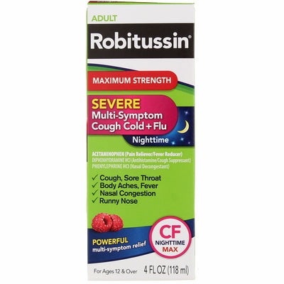 Robitussin Severe Nighttime Cough Cold + Flu Liquid, Maximum Strength, 4 fl oz