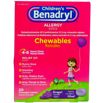 Benadryl Allergy Children's Chewable Tablets, Grape, 20 Ct