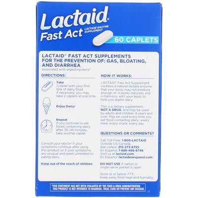 Lactaid Fast Act Lactase Enzyme Supplement Caplets, 60 Ct