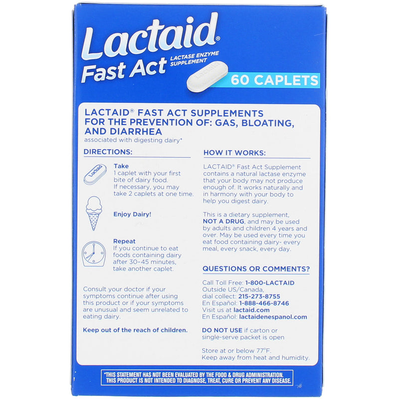 Lactaid Fast Act Lactase Enzyme Supplement Caplets, 60 Ct