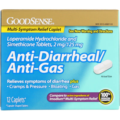 GoodSense Multi-Symptom Anti-Diarrheal/Anti-Gas Relief Caplets, 12 Ct