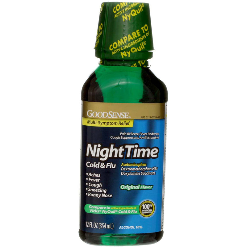 GoodSense Acetaminophen Nighttime Cold & Flu Relief Liquid, Original, 12 fl oz