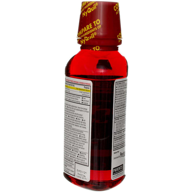 GoodSense Acetaminophen Nighttime Cold & Flu Relief Liquid, Cherry, 12 fl oz