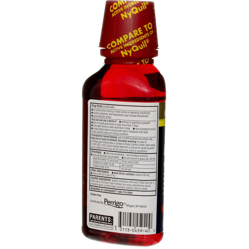 GoodSense Acetaminophen Nighttime Cold & Flu Relief Liquid, Cherry, 12 fl oz