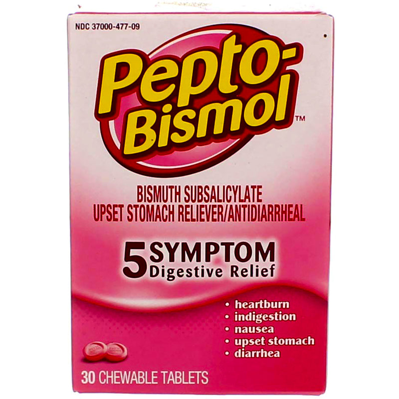 Pepto-Bismol 5 Symptom Digestive Relief Chewable Tablets, Original, 30 Ct