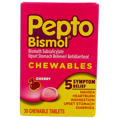 Pepto-Bismol 5 Symptom Digestive Relief Chewable Tablets, Cherry, 30 Ct