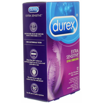 Durex Extra Sensitive Extra Lubricated Latex Condoms, 12 Ct