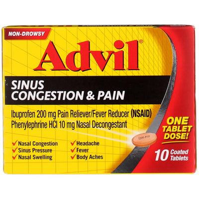 Advil Sinus Congestion & Pain Coated Tablets, 200 mg, 10 Ct