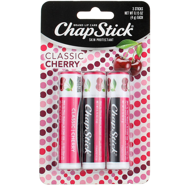 Chapstick Classic Lip Balm, Classic Cherry, 3 Ct, 0.15 oz