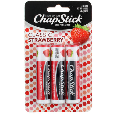 Chapstick Classic Lip Balm, Classic Strawberry, 3 Ct, 0.15 oz