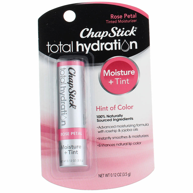 ChapStick Total Hydration + Tint Rose Petal Tinted Lip Balm Tube, Tinted Moisturizer - 0.12oz