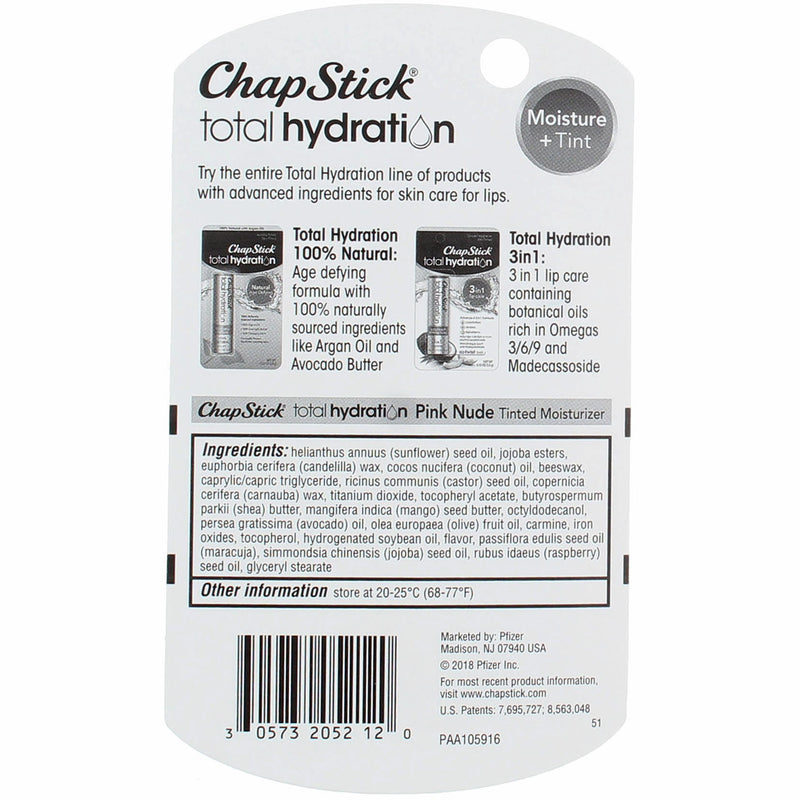 Chapstick Total Hydration Lip Balm, Pink Nude, 0.12 oz