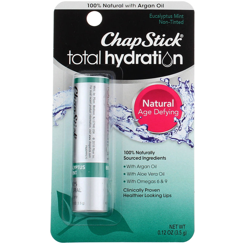 Chapstick Total Hydration Non-Tinted Lip Balm, Eucalyptus Mint, 0.12 oz