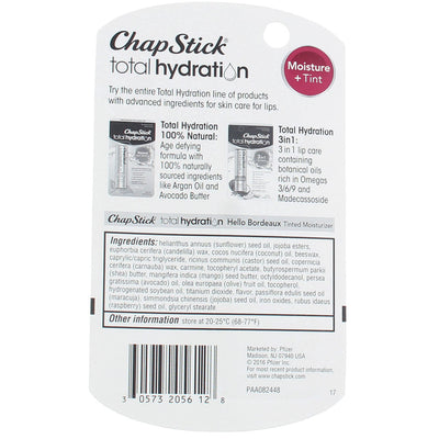 Chapstick Total Hydration Lip Balm, Hello Bordeaux, 0.12 oz