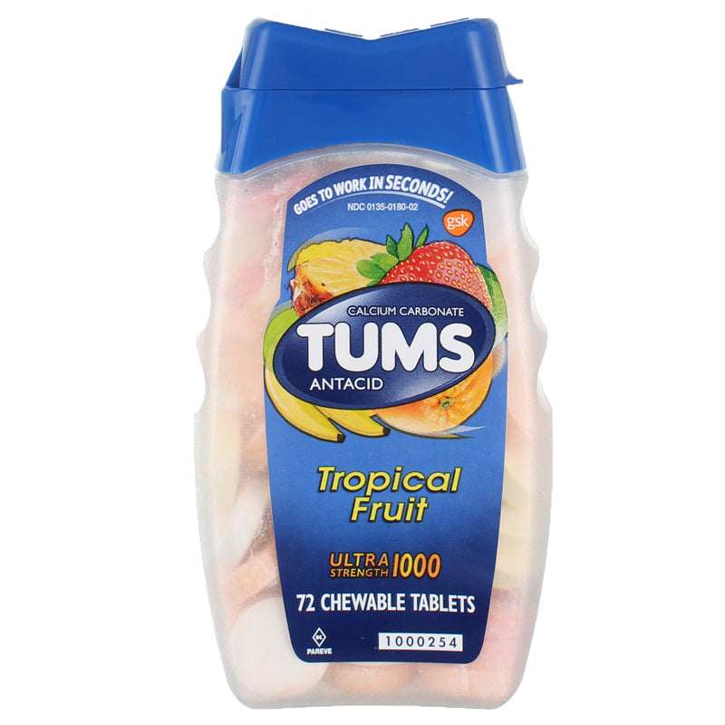 Tums Ultra Strength 1000 Tropical Fruit Chewable Antacid Tablets, 72 Ct