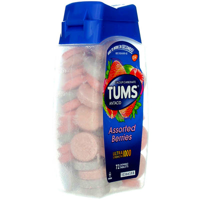 Tums Ultra Strength Antacid Chewable Tablets, Assorted Berries, 1000 mg, 72 Ct