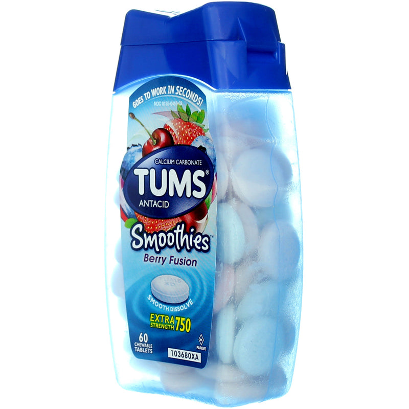 Tums Extra Strength Smoothies Antacid Chewable Tablets, Berry Fusion, 750 mg, 60 Ct