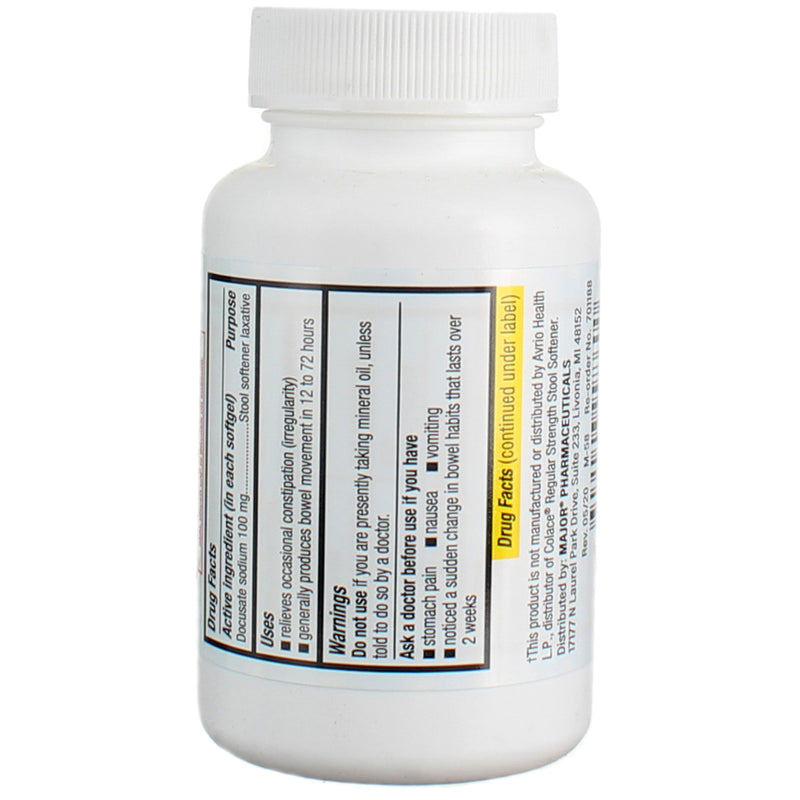Major Docusate Sodium Stool Softener Laxative Softgels, 100 Ct
