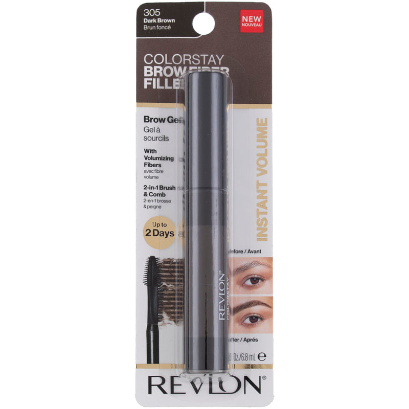 Revlon ColorStay Fiber Filler Brow Gel, Dark Brown 305, 0.23 fl oz
