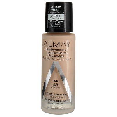 Almay Skin Perfecting Oil Free Comfort Matte Foundation, Cool Ivory 100, 1 fl oz
