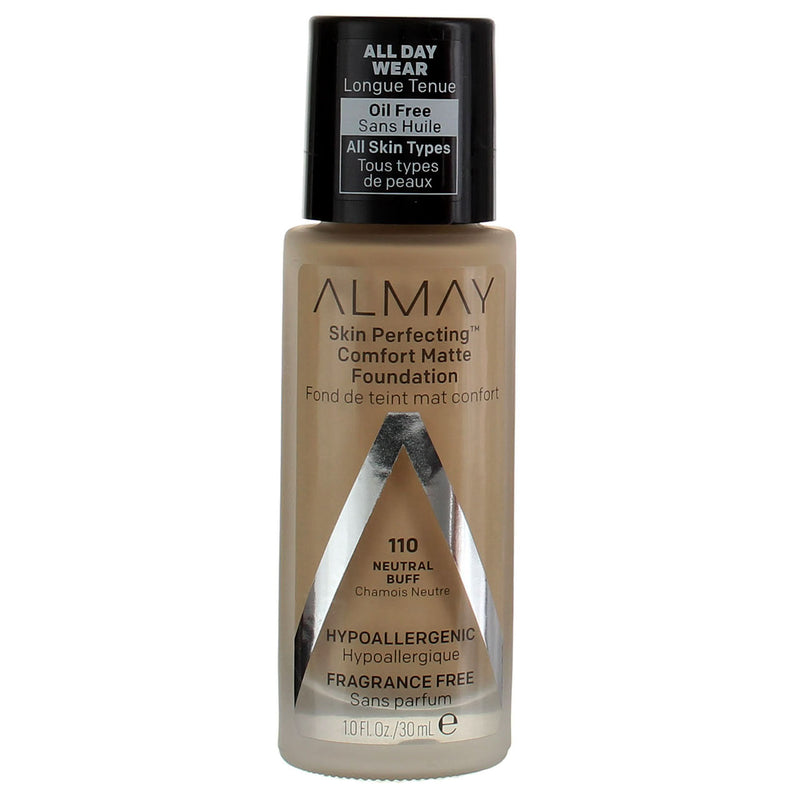 Almay Skin Perfecting Oil Free Comfort Matte Foundation, Neutral Buff 110, 1 fl oz