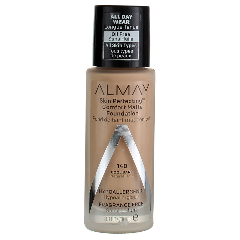 Almay Skin Perfecting Oil Free Comfort Matte Foundation, Cool Bare 140, 1 fl oz