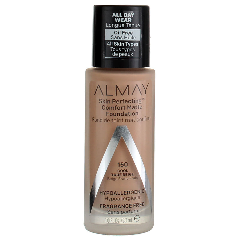 Almay Skin Perfecting Oil Free Comfort Matte Foundation, Cool True Beige 150, 1 fl oz