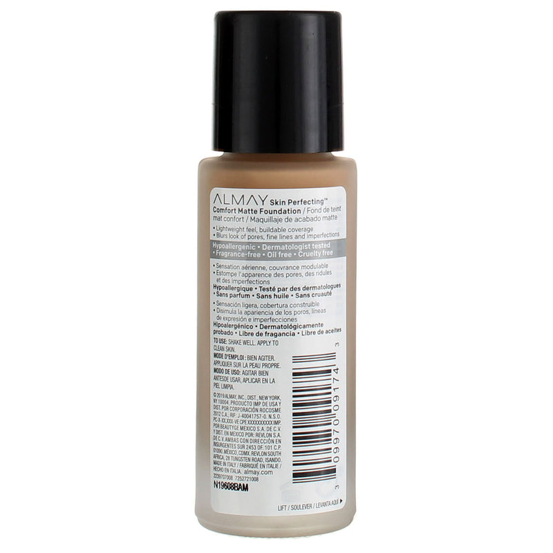 Almay Skin Perfecting Oil Free Comfort Matte Foundation, Neutral Sun Beige 170, 1 fl oz