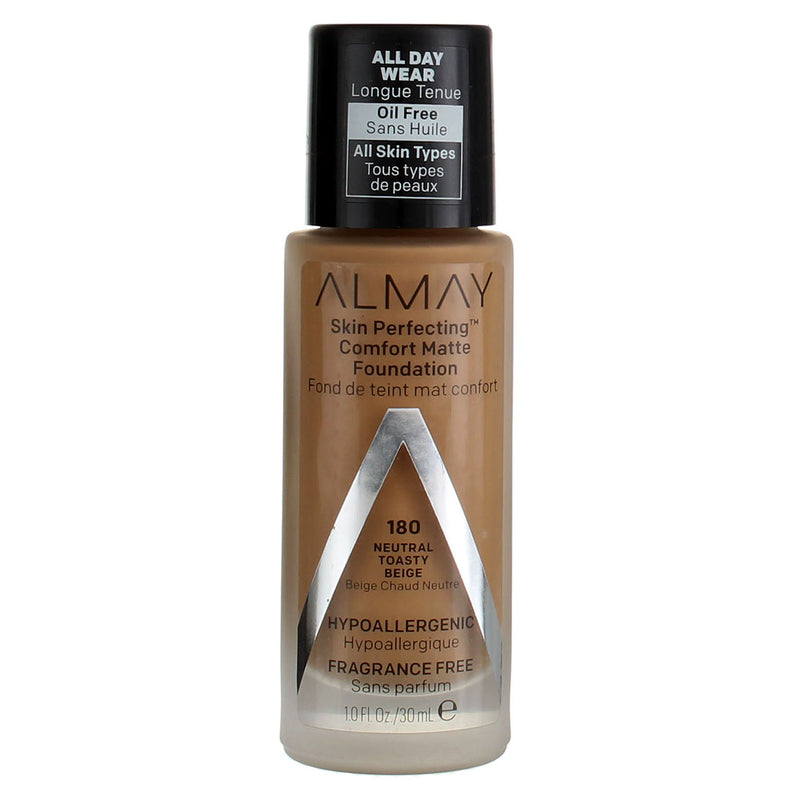 Almay Skin Perfecting Oil Free Comfort Matte Foundation, Neutral Toasty Beige 180, 1 fl oz